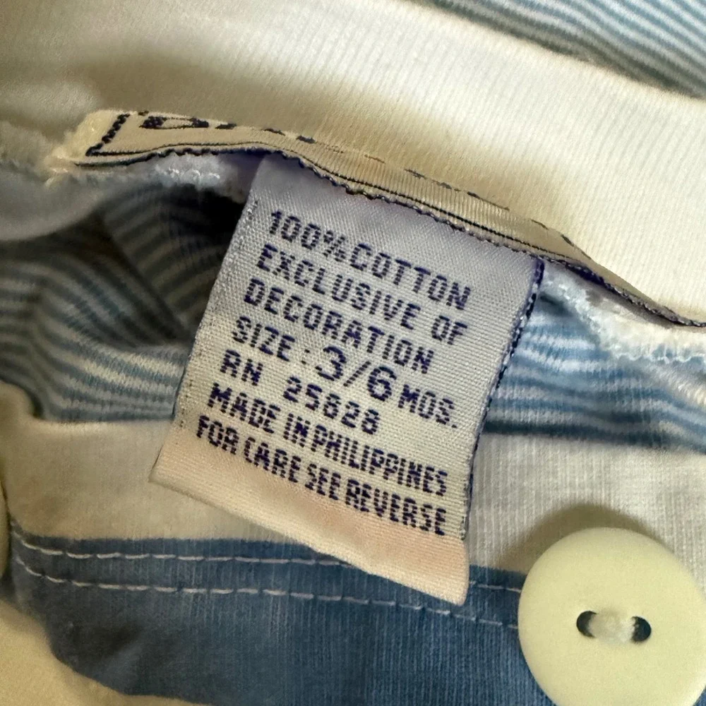 Vintage Doe Spun Baby Boy Nautical Sailor Bear Striped Romper Blue 3-6 Months